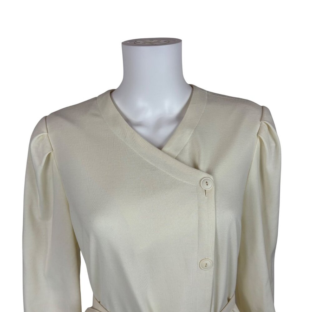 Vintage 80s Asymmetrical Dress Womens XL Cream Long Sleeve Belted Long Sleeve Po - Picture 6 of 11